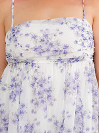 PLUS SIZE SLEEVELESS SMOCK FIT & FLARE LINING SHORTS FLORAL PRINT MINI DRESS