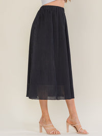 ******WOMEN'S ELASTIC WAIST POCKETS PLEATED MIDI SKIRT