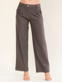WOMEN'S BUTTON CLOSURE POCKETS STRIPES STRAIGHT LEG PANTS