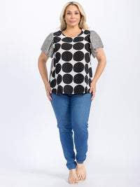 PLUS SIZE SHORT SLEEVE CONTRAST PRINTED BLOUSE
