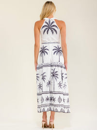 WOMEN'S SLEEVELESS HALTER NECK SELF TIE MULTI PRINT MAXI DRESS