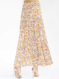 WOMEN'S ELASTIC WAIST TIERED FLORAL PRINT MAXI SKIRT