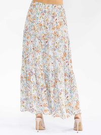 WOMEN'S ELASTIC WAIST TIERED FLORAL PRINT MAXI SKIRT