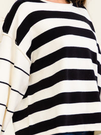 WOMEN'S LONG SLEEVE COLORBLOCK STRIPES PULLOVER SWEATER