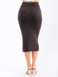 WOMEN'S ELASTIC WAIST RIBBED PENCIL MIDI SKIRT