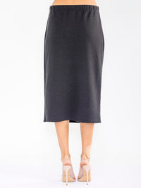 WOMEN'S ELASTIC WAIST SOLID MIDI SKIRT