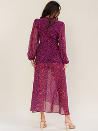 BEULAH WOMEN'S LONG SLEEVE V-NECK ELASTIC WAIST PRINT MAXI DRESS