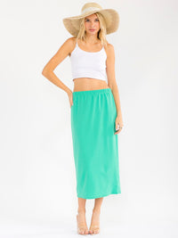 WOMEN'S ELASTIC WAIST SOLID MAXI SKIRT