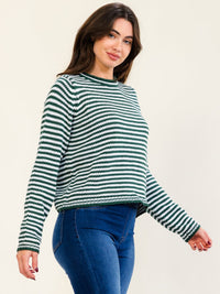 WOMEN'S LONG SLEEVE COLORBLOCK STRIPES KNIT PULLOVER SWEATER