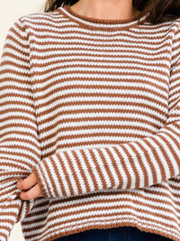 WOMEN'S LONG SLEEVE COLORBLOCK STRIPES KNIT PULLOVER SWEATER