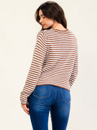 WOMEN'S LONG SLEEVE COLORBLOCK STRIPES KNIT PULLOVER SWEATER