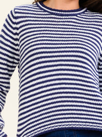 WOMEN'S LONG SLEEVE COLORBLOCK STRIPES KNIT PULLOVER SWEATER