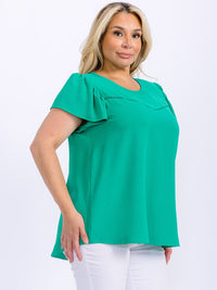 PLUS SIZE SHORT SLEEVE LOOSE FIT HIGH-LOW BLOUSE