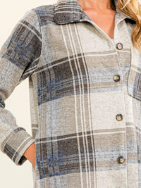 WOMEN'S LONG SLEEVE BUTTON UP FRONT POCKET PLAID JACKET