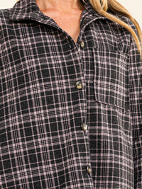 WOMEN'S LONG SLEEVE BUTTON UP FRONT POCKET PLAID JACKET