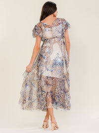 BEULAH WOMEN'S SHORT SLEEVE BUTTON UP MULTI PRINT MAXI DRESS
