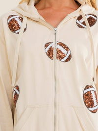 WOMEN'S LONG SLEEVE ZIP UP POCKETS GAME DAY GRAPHIC HOODED SWEATER