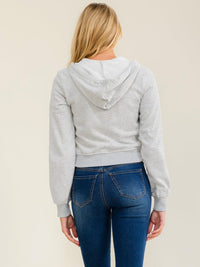 WOMEN'S LONG SLEEVE ZIP UP FRONT POCKETS HOODED CROP SWEATER