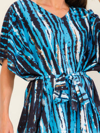 BEULAH WOMEN'S SHORT SLEEVE SELF TIE MULTI PRINT MAXI DRESS