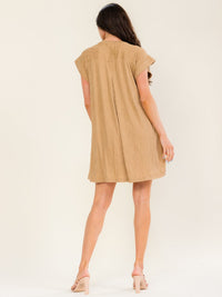 ENTRO WOMEN'S SHORT SLEEVE V-NECK FRONT POCKETS TUNIC MINI DRESS