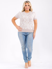 PLUS SIZE SHORT SLEEVE COLORBLOCK PRINT BLOUSE