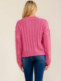 WOMEN'S LONG SLEEVE LACE TRIM KNIT PULLOVER SWEATER