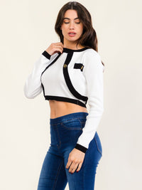 WOMEN'S SLEEVELESS CROP TANK TOP & LONG SLEEVE BUTTON UP CROP SWEATER 2PC. SET TOP