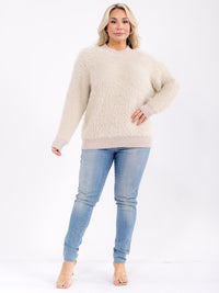 PLUS SIZE LONG SLEEVE FUZZY PULLOVER SWEATER