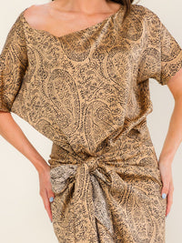 BEULAH WOMEN'S SHORT SLEEVE FRONT TIE MULTI PRINT MAXI DRESS