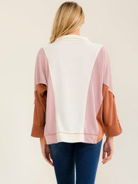 WOMEN'S LONG SLEEVE V-NECK COLORBLOCK TOP