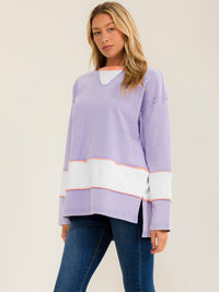WOMEN'S LONG SLEEVE HIGH-LOW COLORBLOCK TOP