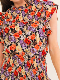ENTRO WOMEN'S SHORT SLEEVE SMOCK FLORAL PRINT MINI DRESS