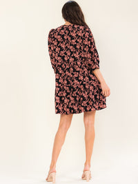 ENTRO WOMEN'S LONG SLEEVE V-NECK FLORAL PRINT MINI DRESS