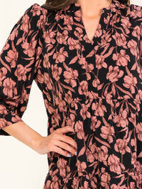 ENTRO WOMEN'S LONG SLEEVE V-NECK FLORAL PRINT MINI DRESS