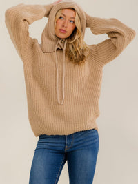 WOMEN'S LONG SLEEVE HOODED KNIT PULLOVER SWEATER