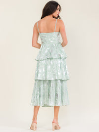 BEULAH WOMEN'S SLEEVELESS CUT OUT RUFFLE TIERED FLORAL PRINT MAXI DRESS