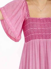 WOMEN'S SHORT RUFFLE SLEEVE SQUARE NECK SMOCK WASHED MINI DRESS
