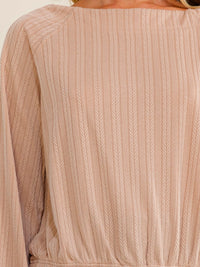 WOMEN'S LONG SLEEVE ELASTIC WAIST CABLE KNIT BLOUSE