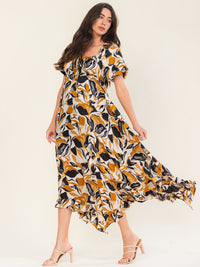 ENTRO WOMEN'S SHORT SLEEVE ELASTIC WAIST FLORAL PRINT MAXI DRESS