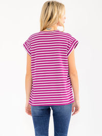 WOMEN'S SHORT SLEEVE COLORBLOCK STRIPES TOP