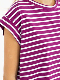 WOMEN'S SHORT SLEEVE COLORBLOCK STRIPES TOP