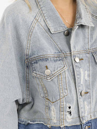 WOMEN'S LONG SLEEVE BUTTON CLOSURE POCKETS TWO TONE DENIM JACKET