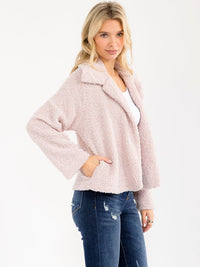 WOMEN'S LONG SLEEVE OPEN FRONT POCKETS SHERPA JACKET