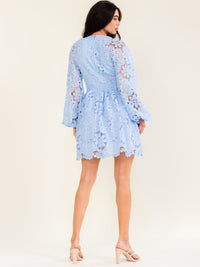 BEULAH WOMEN'S LONG SLEEVE V-NECK CROCHET MINI DRESS