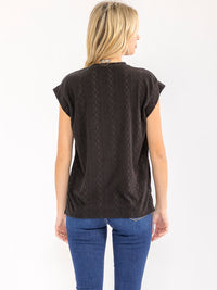 WOMEN'S SHORT SLEEVE RIBBED DETAILED BLOUSE