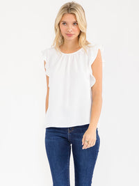 WOMEN'S RUFFLE SLEEVE SOLID LOOSE FIT BLOUSE