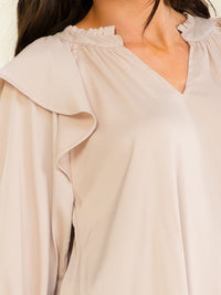 *****ENTRO WOMEN'S 3/4 SLEEVE V-NECK RUFFLE BLOUSE