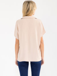 WOMEN'S SHORT SLEEVE V-NECK SOLID BLOUSE