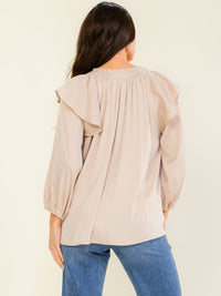 *****ENTRO WOMEN'S 3/4 SLEEVE V-NECK RUFFLE BLOUSE