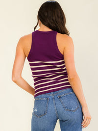ENTRO WOMEN'S SLEEVELESS COLORBLOCK STRIPES RIBBED TANK TOP